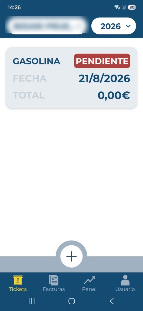 Vista de la app móvil ABACI Digital mostrando un ticket de gasto